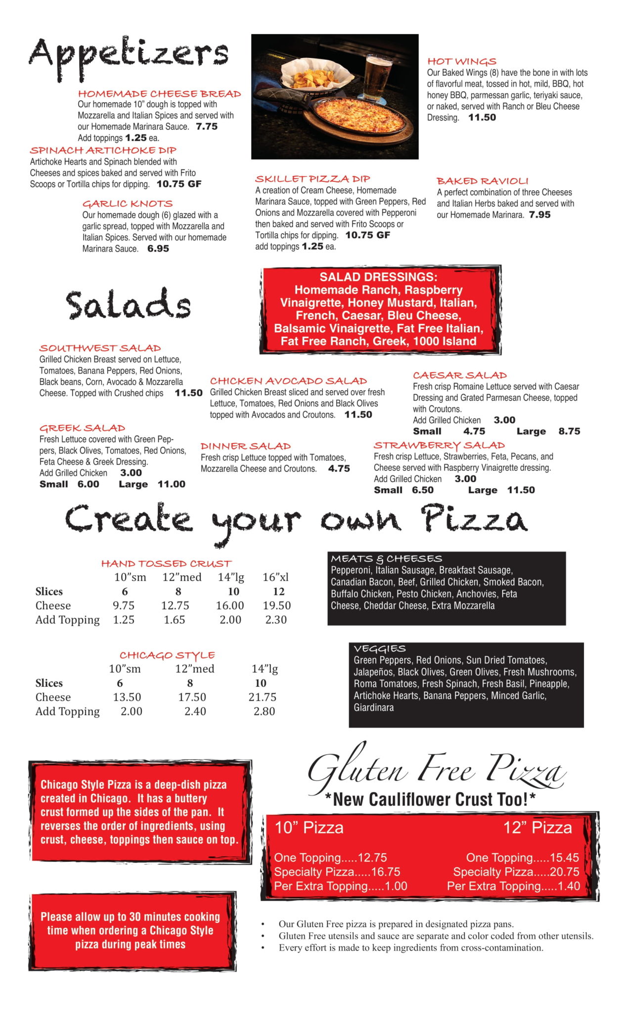 Marleys Pizza Fayetteville - Food Menu Page 1