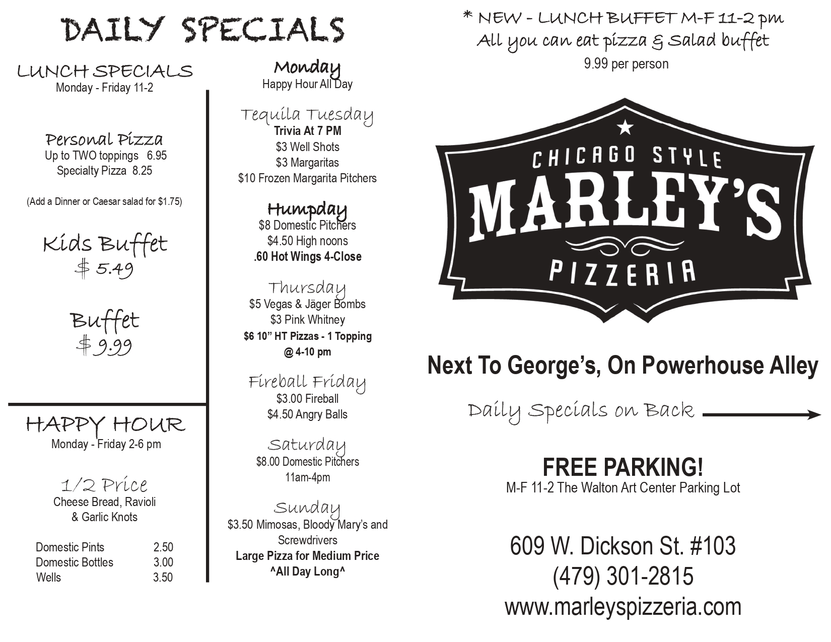 Marleys Pizza Fayetteville - To Go Menu Page 1